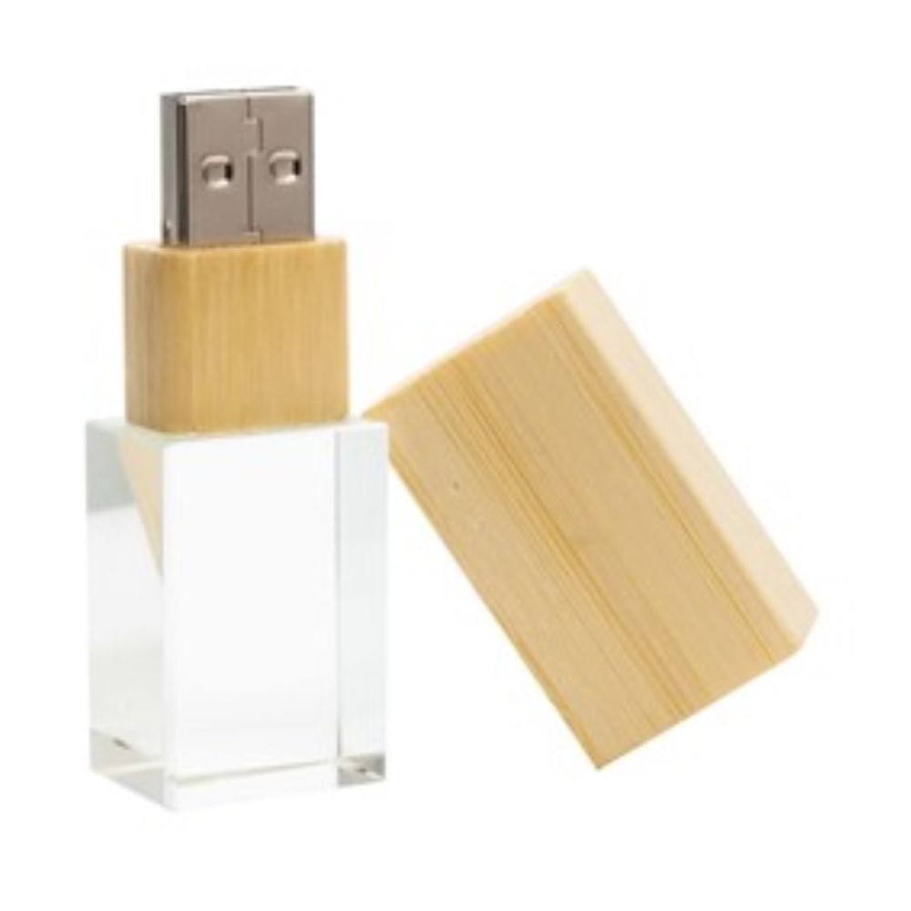 PEN DRIVE DE VIDRO COM TAMPA MADEIRA 4GB-P0514GB